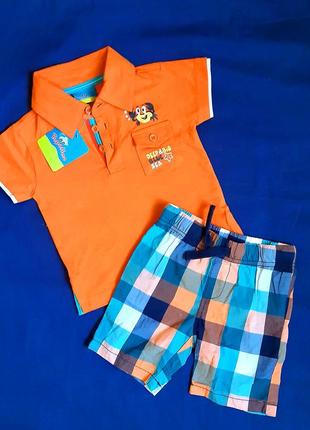 Комплект оранжевая рубашка поло и клетчатые шорты "topolino" германия на рост 74см