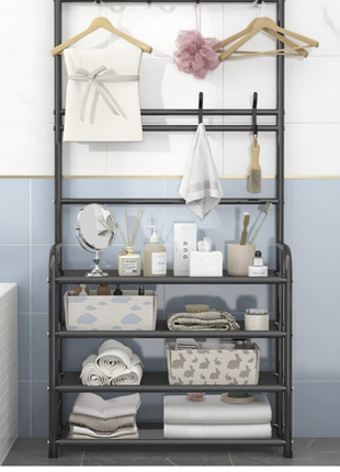 Універсальна вішалка для одягу new simple floor clothes rack size 60x29.5x151 см чорна2 фото