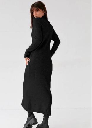 Женственное стильное платье миди свободного кроя с вырезом на ноге ангора рубчик2 фото