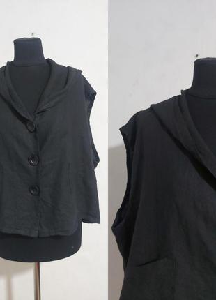Укороченая льняная блуза с капюшоном в єтно, бохо стиле италия5 фото