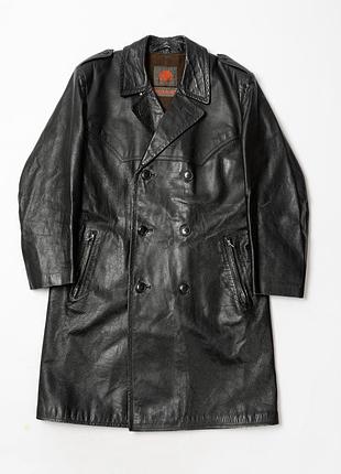 Le belier vintage 70's swiss army military officers long cowhide leather double breasted trench coat