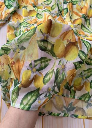 Блузка с рукавами-колокольчиками, принт лимоны7 фото