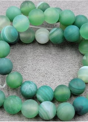 Бусины на нитке натуральный камень агат зеленый матовый гладкий шарик d = 8 мм l - 38 см (+-)