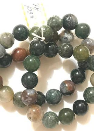 Намистины на нитке натуральный камень агат темно-зеленый гладкий шарик d=10мм