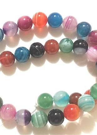 Намистины на нитке натуральный камень агат ассорти цветов гладкий шарик d=10мм