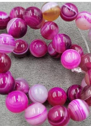 Намистины на нити натуральный камень агат малиновая глянцевый гладкий шарик d=10мм l-38см(+-)