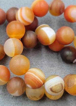 Намистины на нити натуральный камень агат светло оранжевый матовый гладкий шарик d=10мм l-38см(+-)