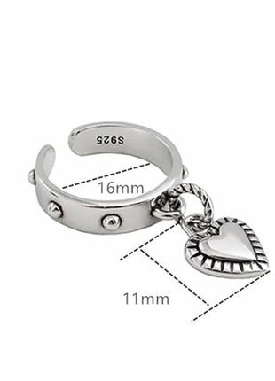 Женское регулируемое кольцо кольцо кольцо из s925 пробы серебра с сердцем массивное объемное стильное с цепочкой украшения подарок8 фото