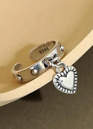 Женское регулируемое кольцо кольцо кольцо из s925 пробы серебра с сердцем массивное объемное стильное с цепочкой украшения подарок5 фото