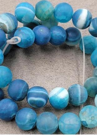 Намистины на нити натуральный камень агат голубая матовый гладкий шарик d=10мм l-38см(+-)