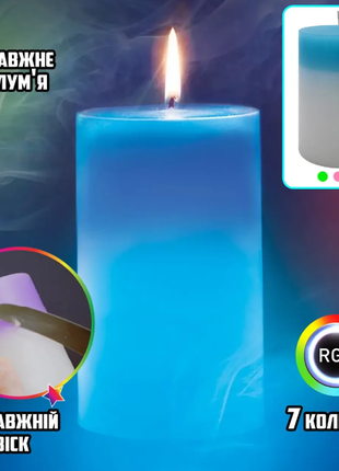 Декоративна воскова свічка з ефектом полум'ям та led підсвічуванням candles magic 7 кольорів rgb3 фото