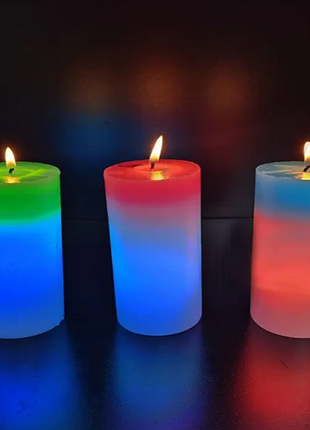 Декоративна воскова свічка з ефектом полум'ям та led підсвічуванням candles magic 7 кольорів rgb5 фото