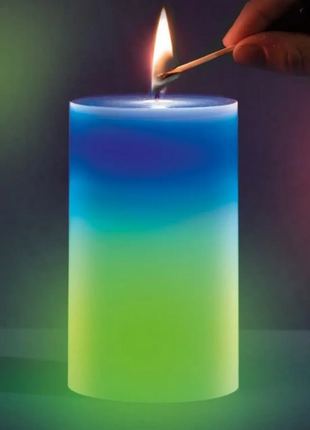 Декоративна воскова свічка з ефектом полум'ям та led підсвічуванням candles magic 7 кольорів rgb1 фото