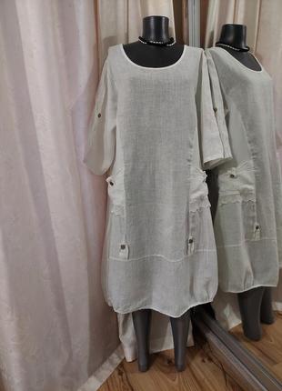 💯% льняное с карманами платье 👗 италия