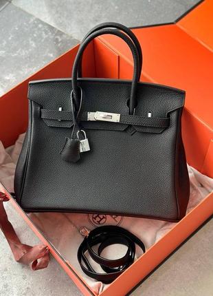 Чёрная сумка hermes birkin серебряная фурнитура