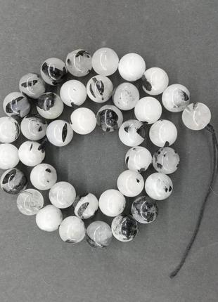 Намистини на нитці натуральний камінь рутиловий кварц волосиста гладкий кулька d=10мм