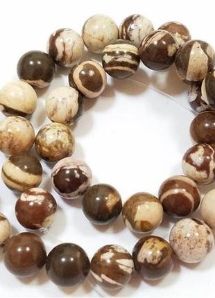 Намистини на нитці натуральний камінь яшма пейзажна зебра гладкий кулька d=10мм