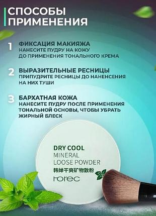 Акція!!! безбарвна матуюча мінеральна пудра розсипчаста rorec dry cool mineral loose powder 5 г2 фото