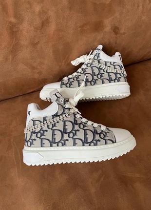 Прекрасные женские высокие кеды в стиле christian dior sneakers mid grey white серые с белым