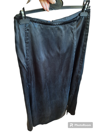 H&m сатиновая юбка с разрезами цвет "графит "7 фото