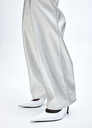 Серебряные брюки эко кожа металлик4 фото
