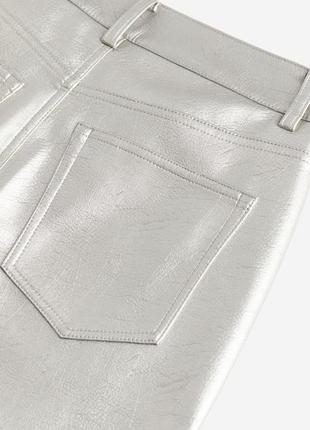Серебряные брюки эко кожа металлик5 фото