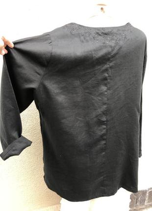 Чёрная,лен блузка,рубаха,туника,платье с вышивкой,этно,большой размер,лён 100%5 фото