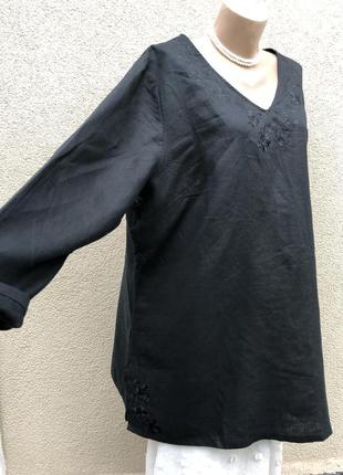 Чёрная,лен блузка,рубаха,туника,платье с вышивкой,этно,большой размер,лён 100%7 фото