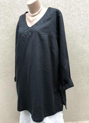 Чёрная,лен блузка,рубаха,туника,платье с вышивкой,этно,большой размер,лён 100%8 фото
