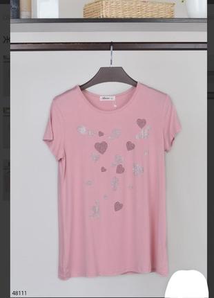 Стильная розовая пудра футболка с рисунком стразами туника большой размер батал1 фото