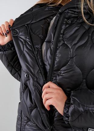 Женское зимнее стеганое длинное пальто зара с капюшоном размеры 42-567 фото