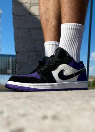Nike air jordan 1 low black white purple1 фото