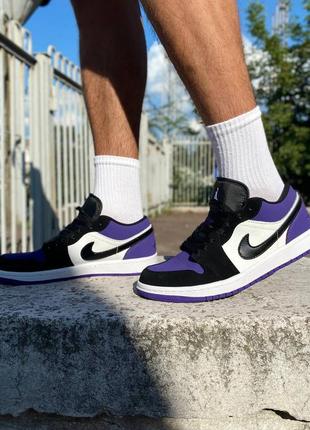 Nike air jordan 1 low black white purple7 фото