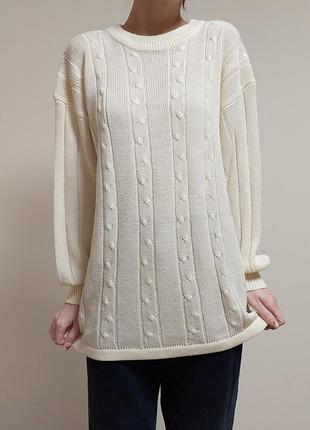 Винтажный молочный свитер оверсайз с косами длинный3 фото