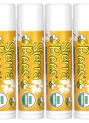 Sierra bees, органічні бальзами для губ, мед, 4 шт. в упаковці по 4,25 г (0,15 унції) кожний