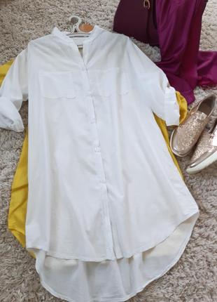 Актуальное хлопковое платье рубашка белое,италия,  р. 10-145 фото