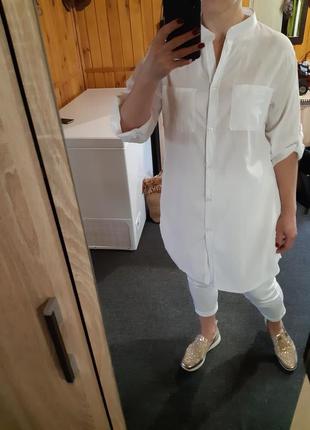 Актуальное хлопковое платье рубашка белое,италия,  р. 10-147 фото