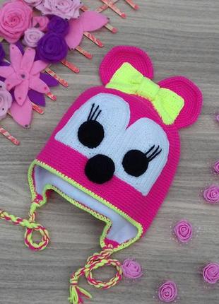 В'язана шапка міні маус для дівчинки. зверошапки.