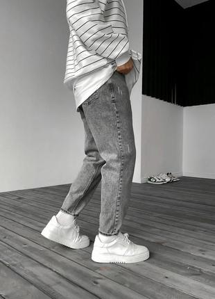 Мужские качественные джинсы мом светло-серые. мужские свободные джинсы