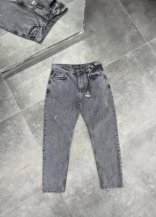 Мужские качественные джинсы мом светло-серые. мужские свободные джинсы