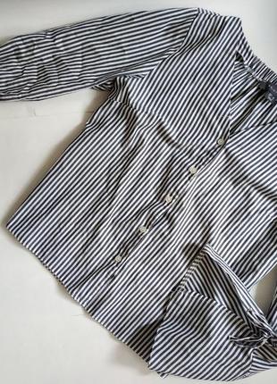 Sale легкая летняя рубашка в полоску с красивыми расклешенными рукавами на завязках6 фото