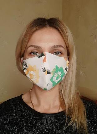 Маска захисна тришарова для обличчя "квіти"
