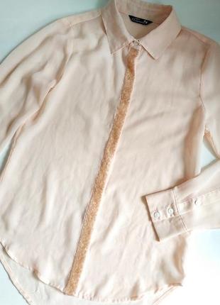 Шифоновая рубашка блуза нежно розового цвета с пайетками5 фото