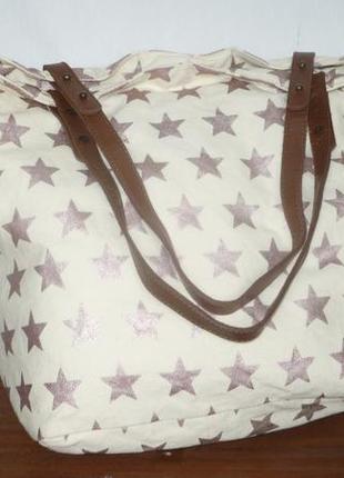 Petite mendigote большая сумка шоппер принт золотистые звёзды кожаные ручки сумка літня