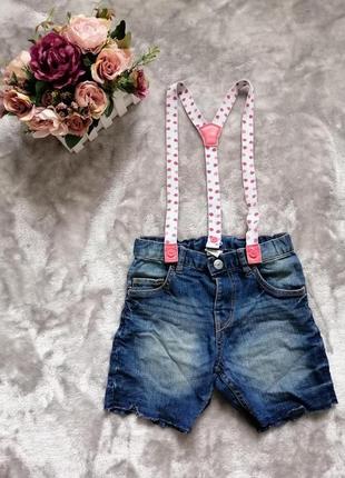Шорты джинсовые на подтяжках h&m на 12-18 месяцев1 фото