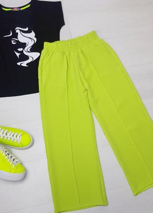 Лимонные летние брюки кюлоты на девочку-подростка рост 134-176