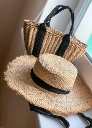 Комплект солом'яний капелюх жіночий і сумка з рафії