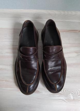 Крутые коричневые кожаные  мужские туфли лоферы lavorazione artigianale  27,5см3 фото
