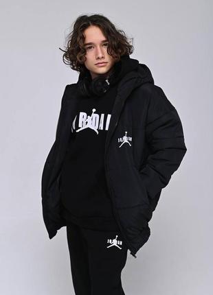 Куртка с капюшоном тёплая подростковая 2428 "джордан" чёрный5 фото