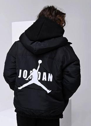 Куртка с капюшоном тёплая подростковая 2428 "джордан" чёрный6 фото